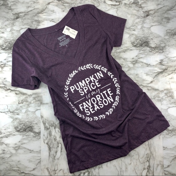 Pumpkin Spice Purple V-Neck Graphic Tee T-shirt - Picture 1 of 6